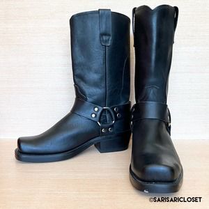 Durango Black Leather Pull On Harness Motorcycle Biker Boots